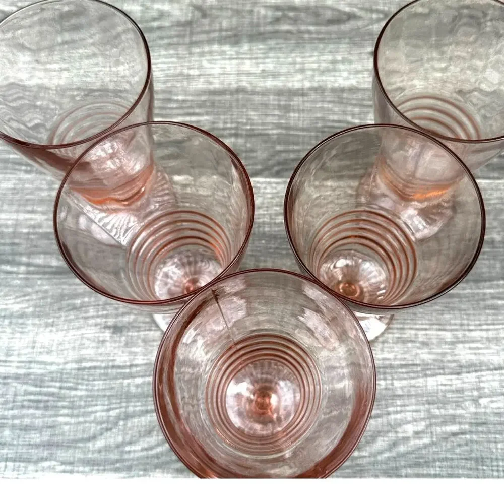 1930's-40's Vintage Pink Depression Glass Footed Soda Fountain Tumblers Set of 5